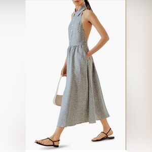 Reformation Tace Gingham Linen Halter Midi Dress